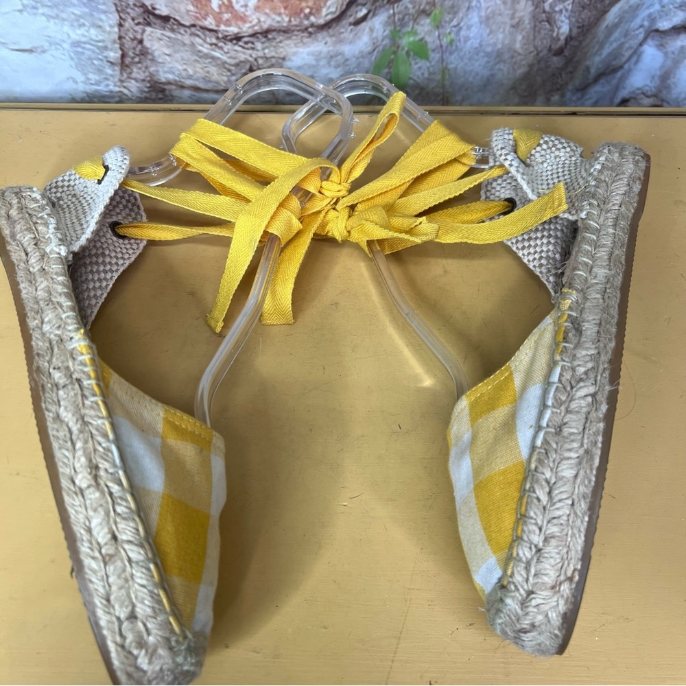 SOLUDOS Nautical Yellow/White Buffalo Check Lace-Up Espadrille Sandals, 7.5/38 - Picture 10 of 11